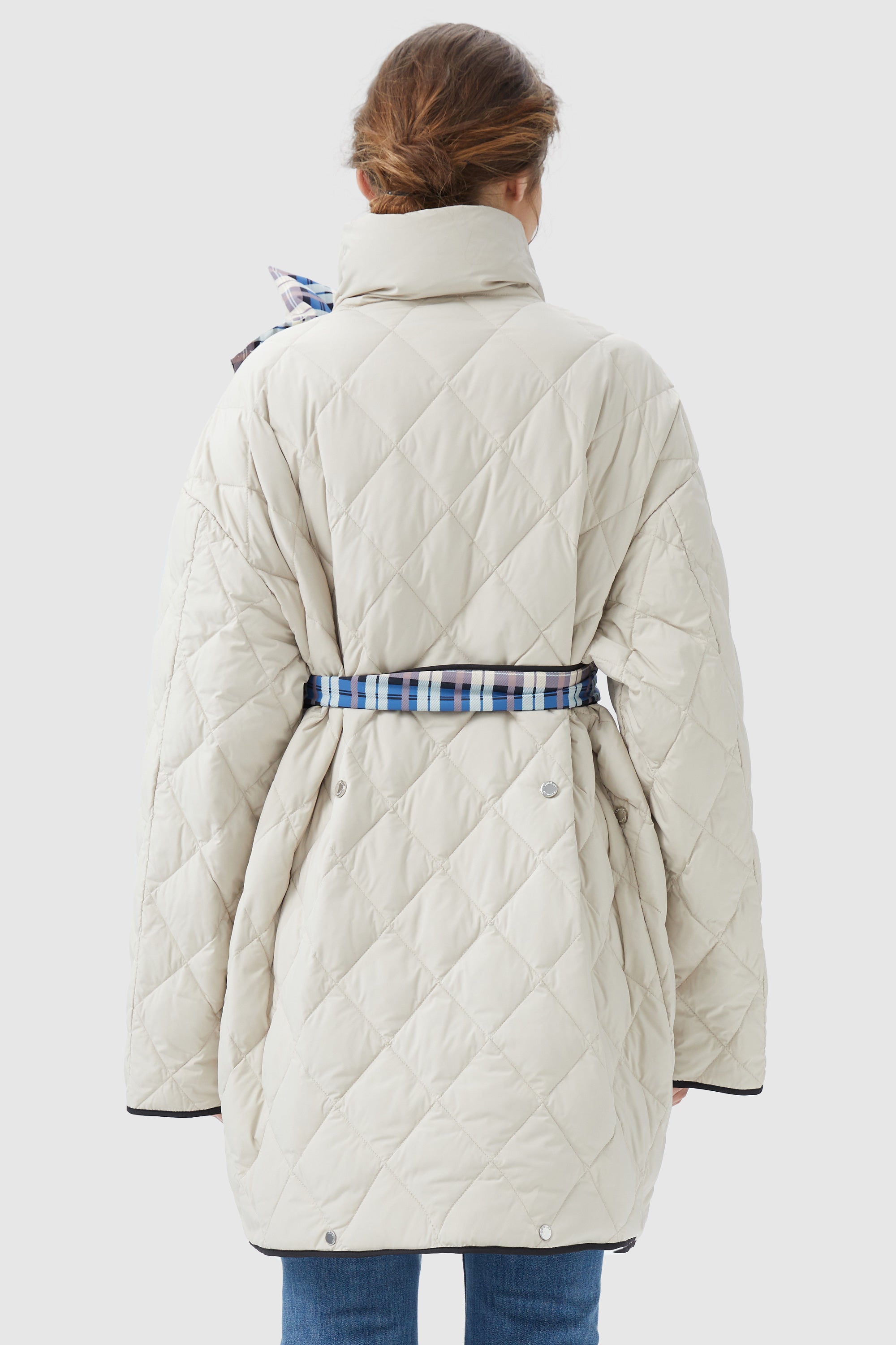 Lightweight Plaid Down Coat
