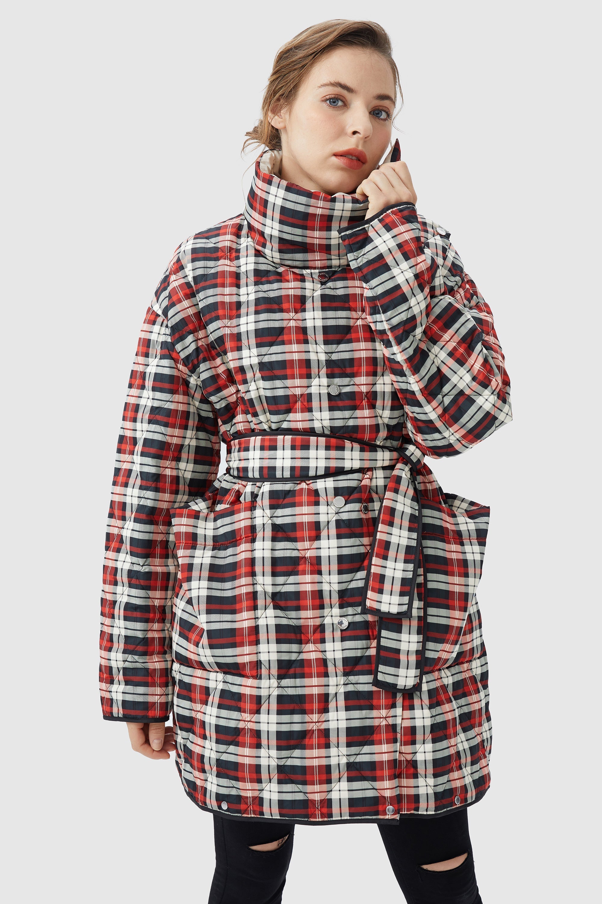 Lightweight Plaid Down Coat