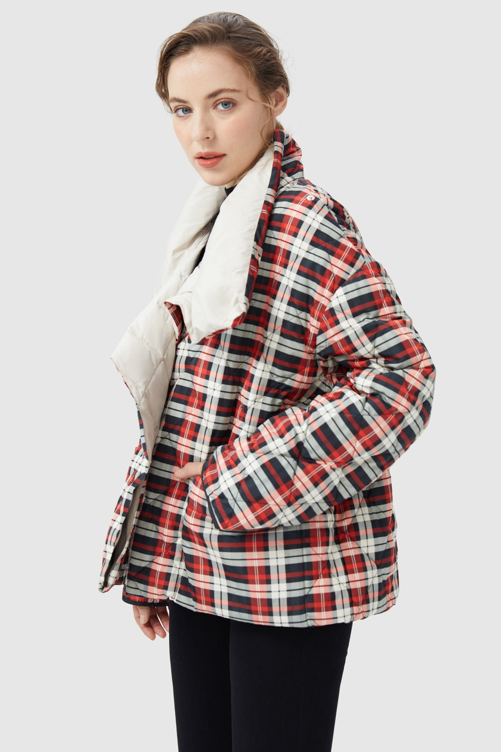 Lightweight Plaid Down Coat