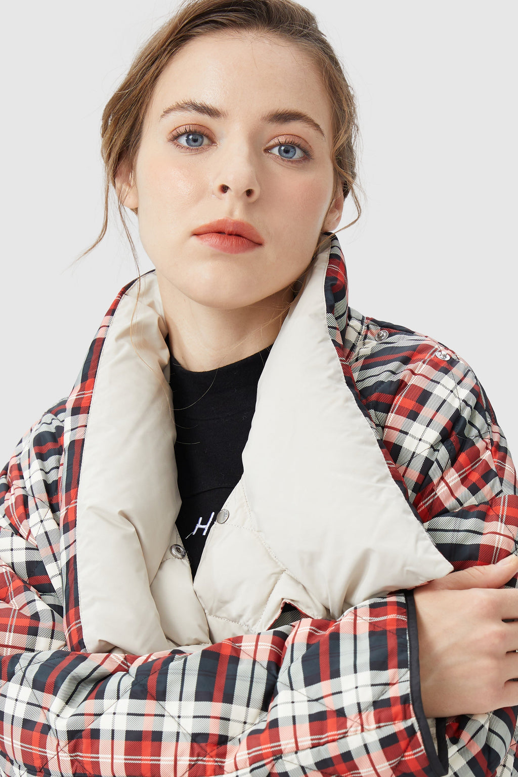 Lightweight Plaid Down Coat