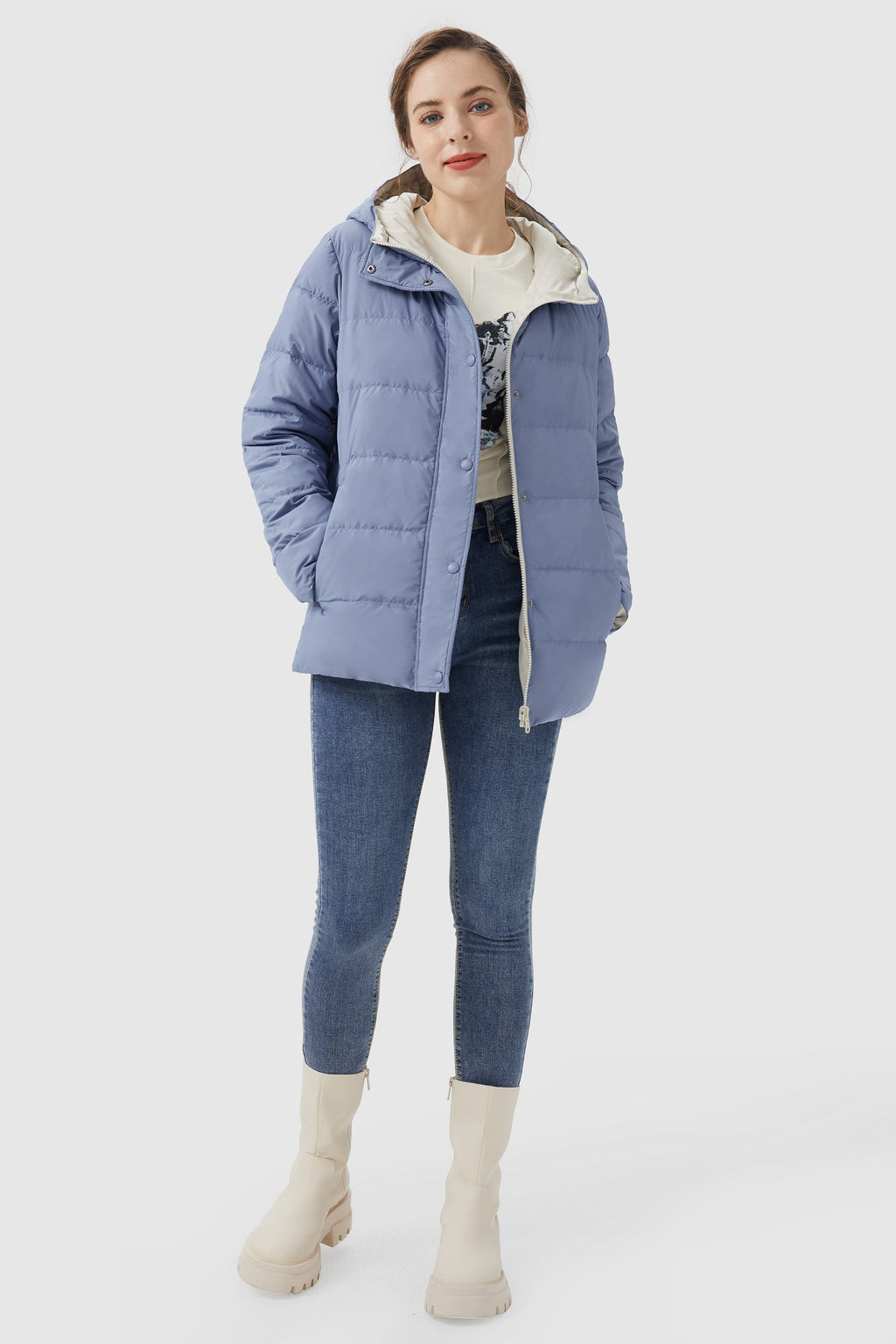 Lightweight Reversible Down Jacket with Hood