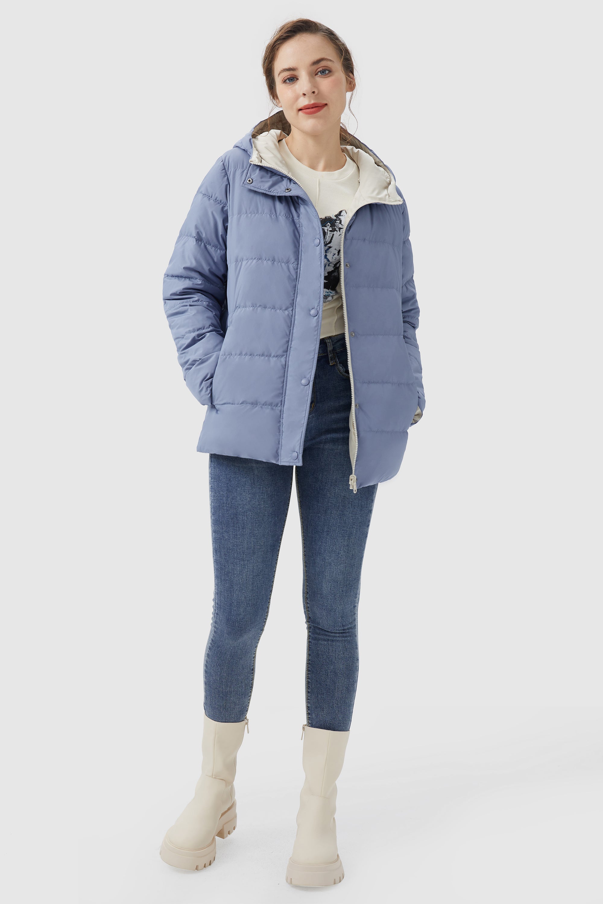 Lightweight Reversible Down Jacket with Hood