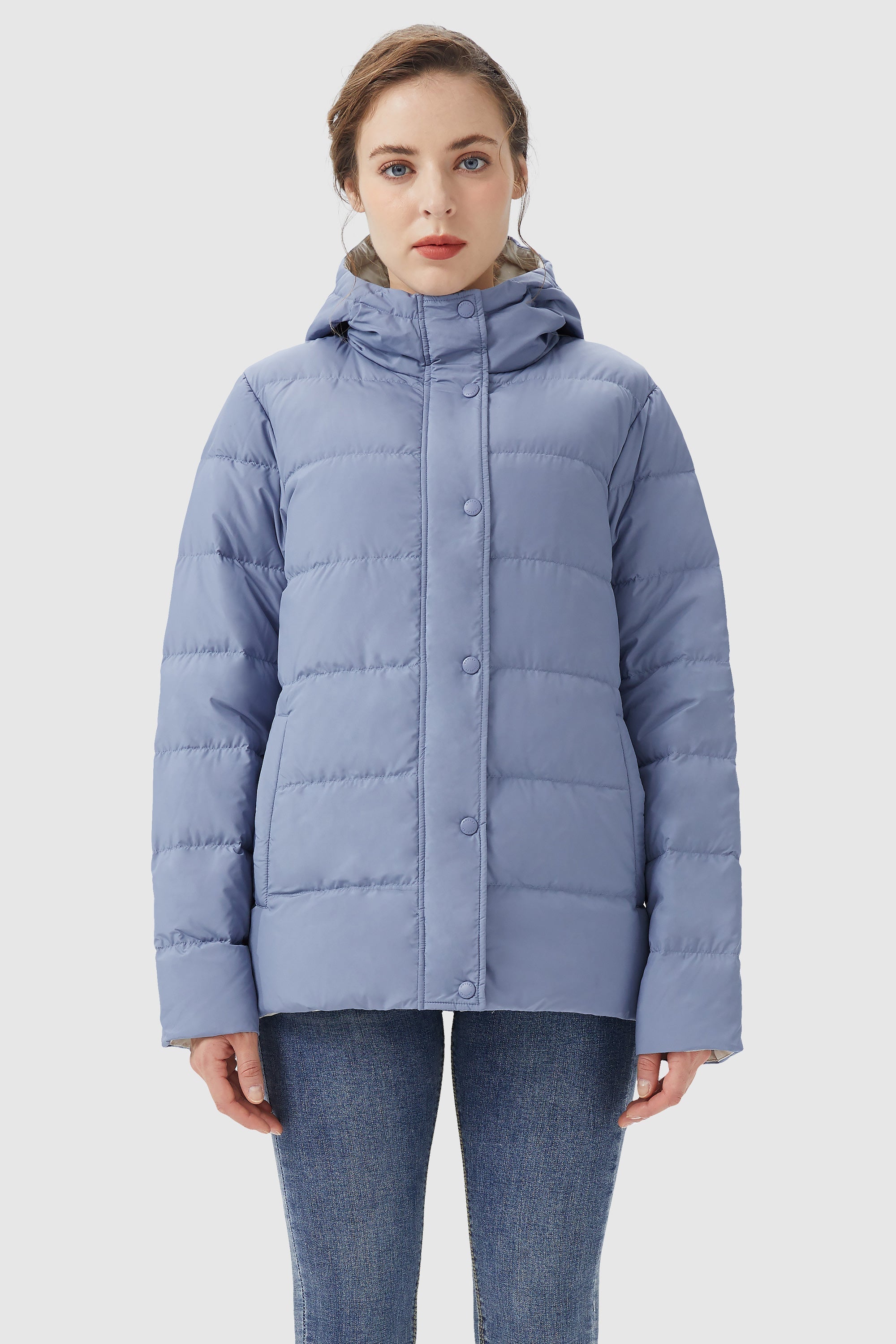 Lightweight Reversible Down Jacket with Hood