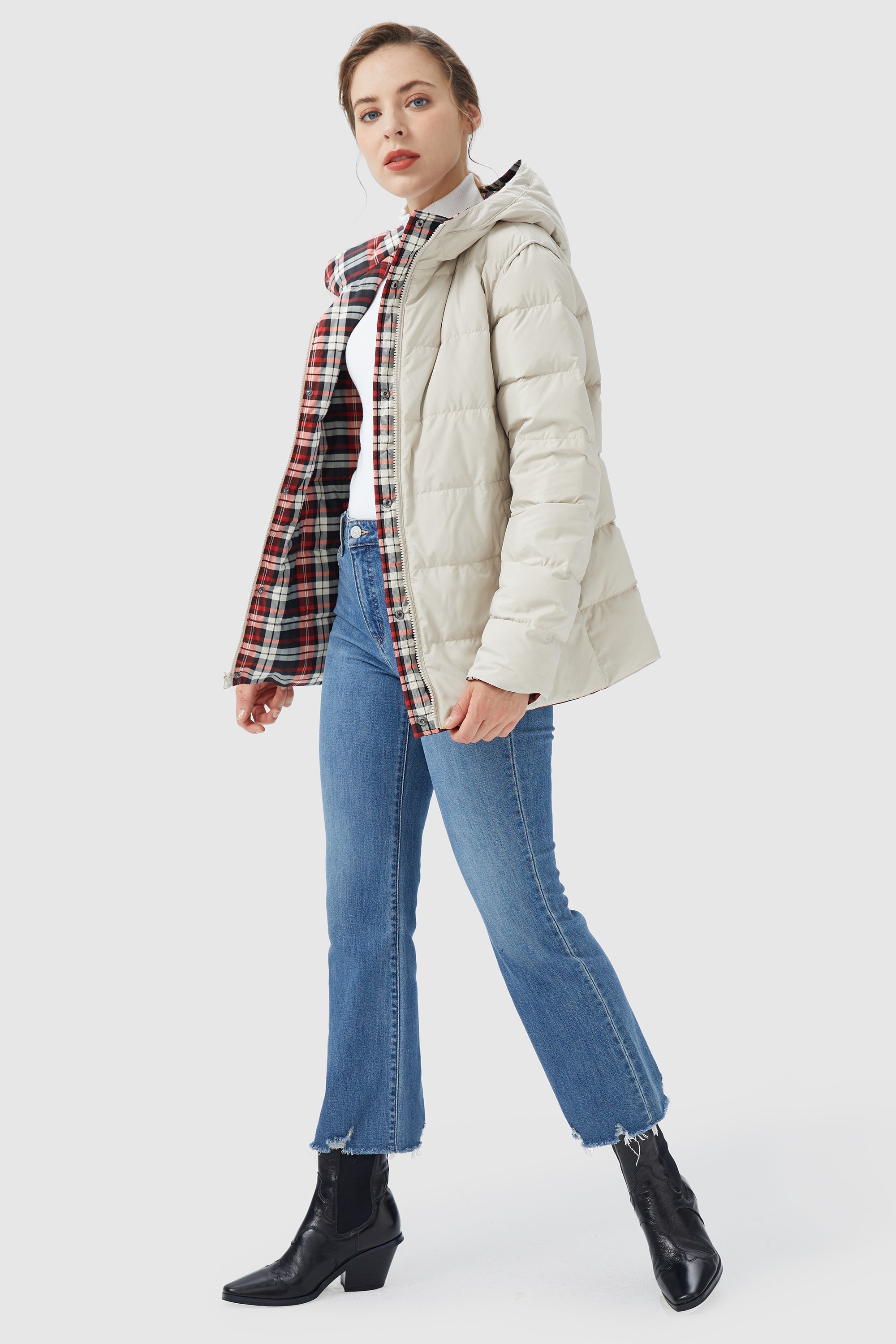 Lightweight Reversible Down Jacket with Hood