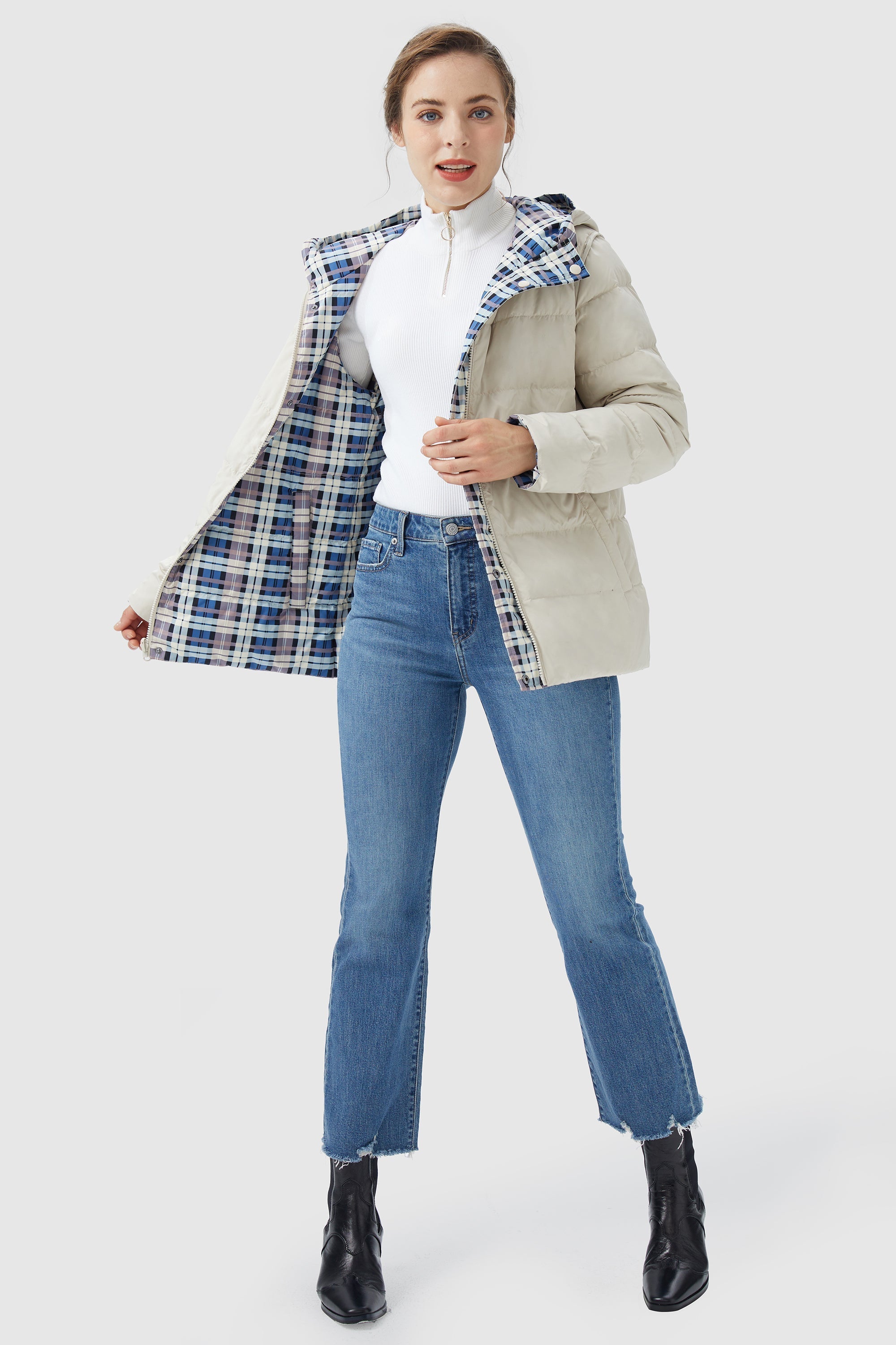 Lightweight Reversible Down Jacket with Hood