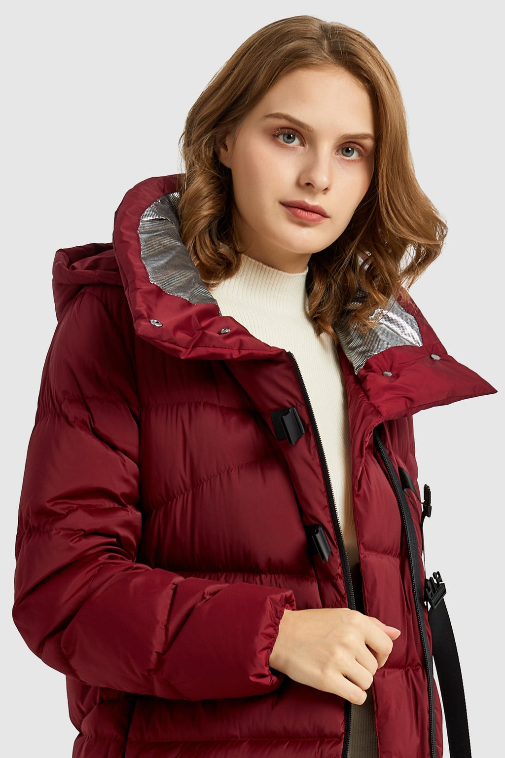 Long Hooded Asymmetric Down Puffer Jacket