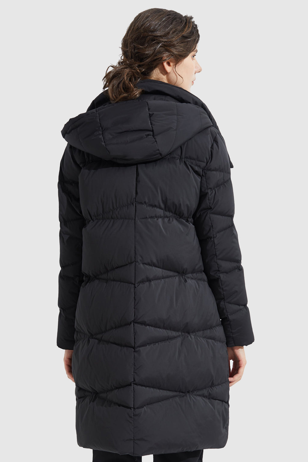 Long Hooded Asymmetric Down Puffer Jacket