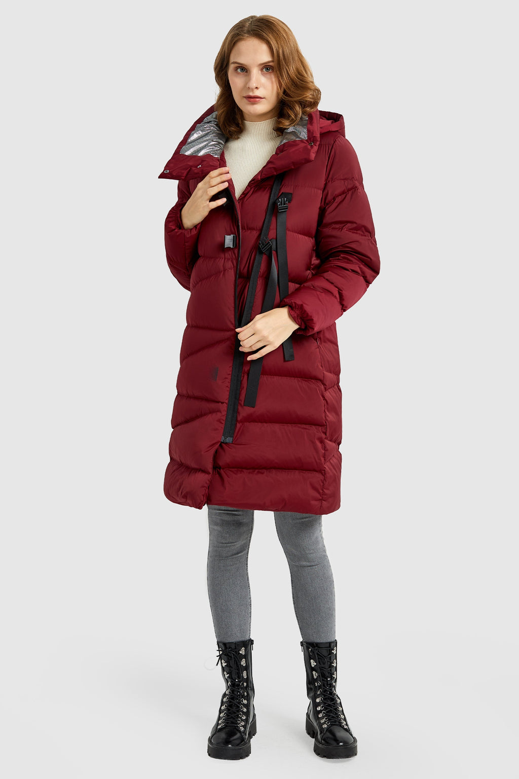 Long Hooded Asymmetric Down Puffer Jacket