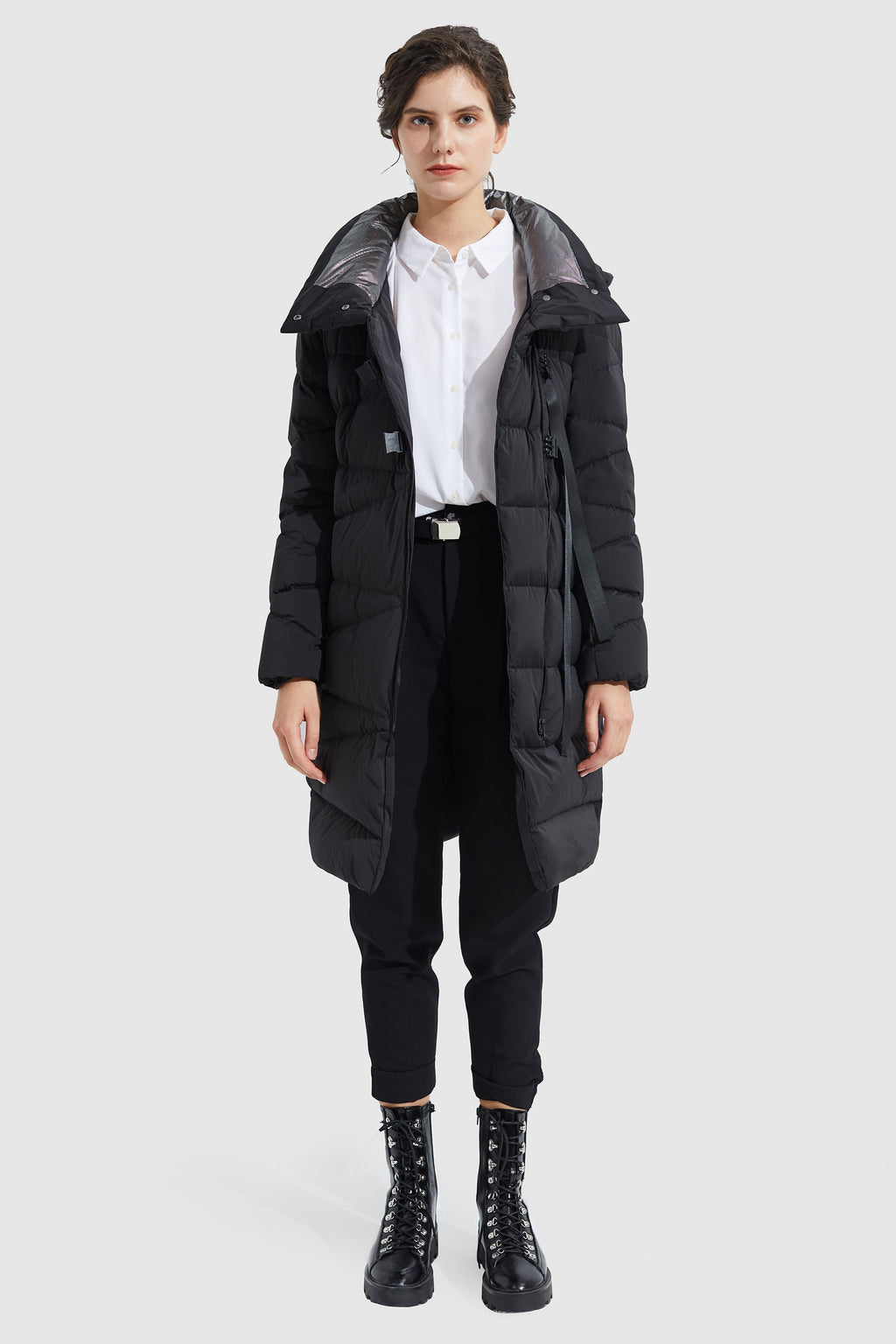 Long Hooded Asymmetric Down Puffer Jacket
