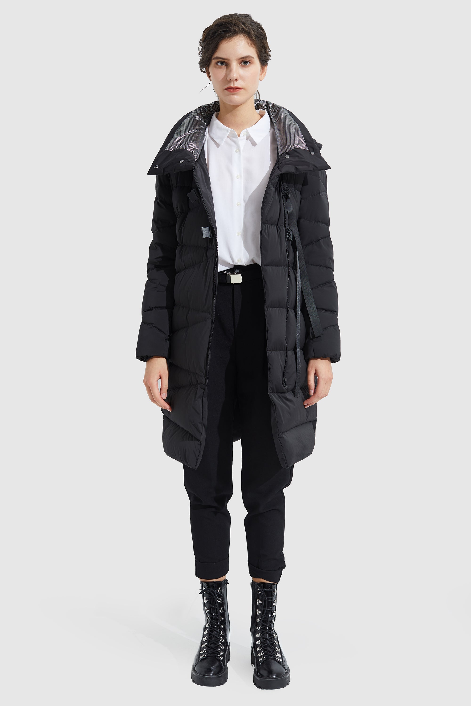 Long Hooded Asymmetric Down Puffer Jacket