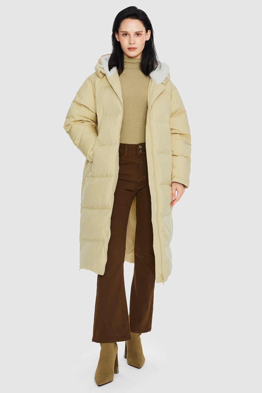 Long Puffer Down Jacket with Hem Slit