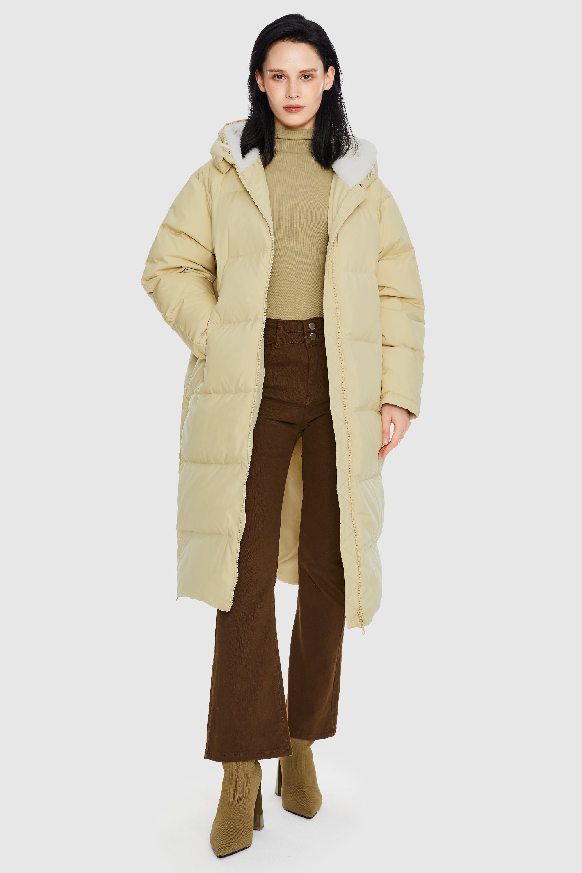 Long Puffer Down Jacket with Hem Slit