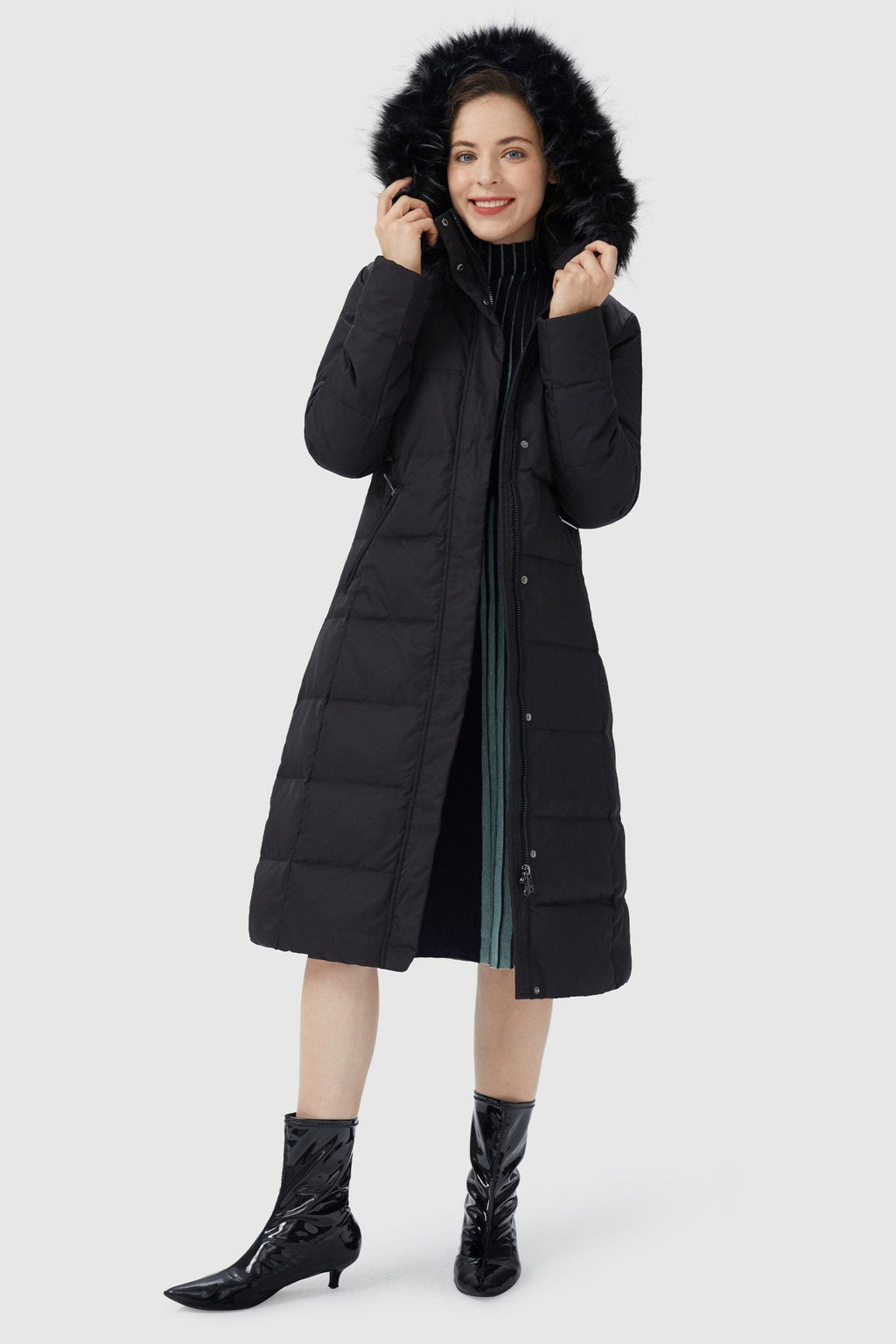 Long Puffer Faux Fur Hood Down Coat