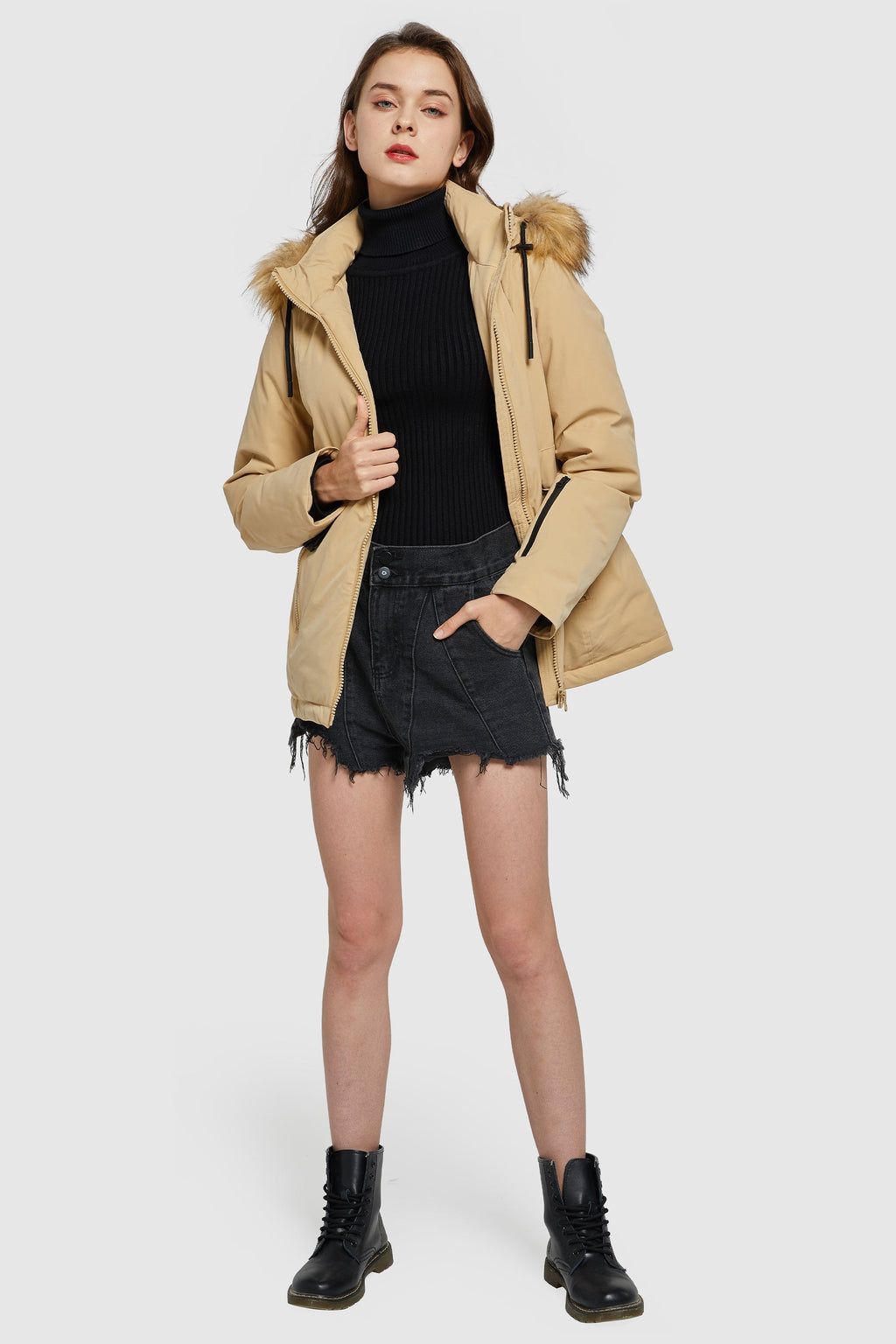 Mid-Length Lightweight Plaid Down Coat