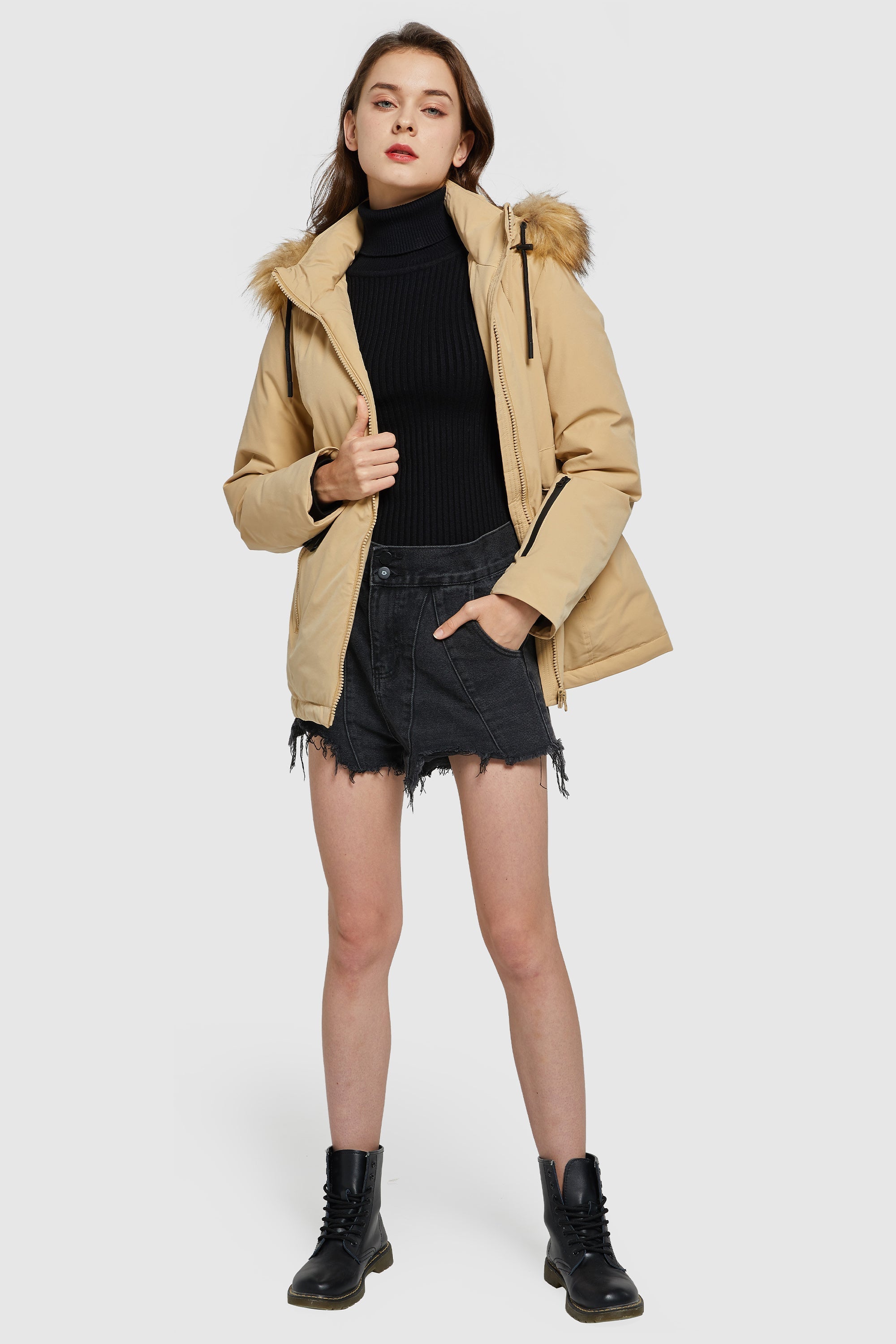 Mid-Length Lightweight Plaid Down Coat