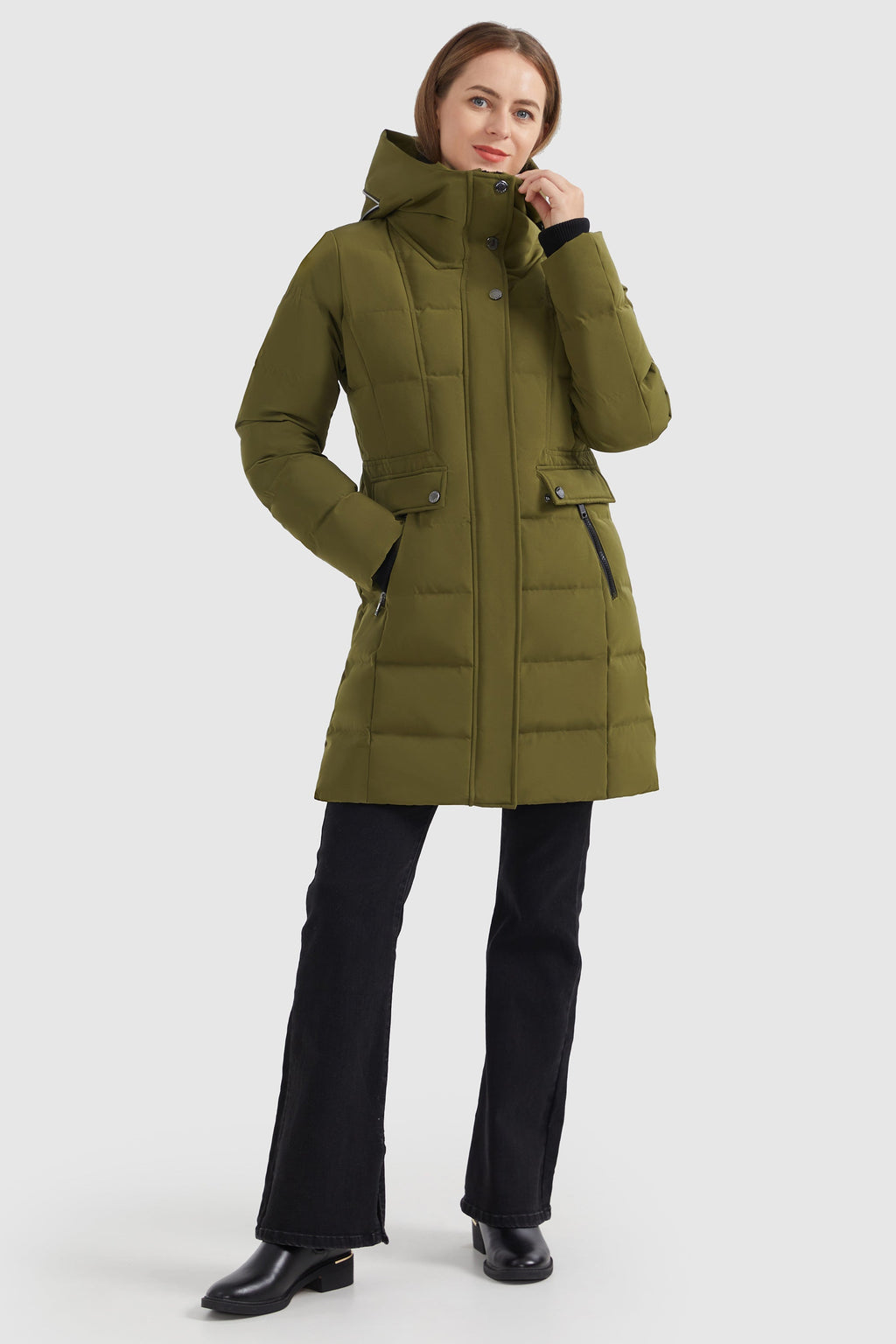 Mid Length Slant Pocket Down Puffer Jacket