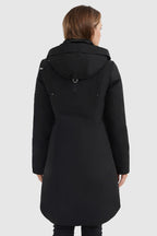 Mid-length Hooded Down Coat with Stand Collar