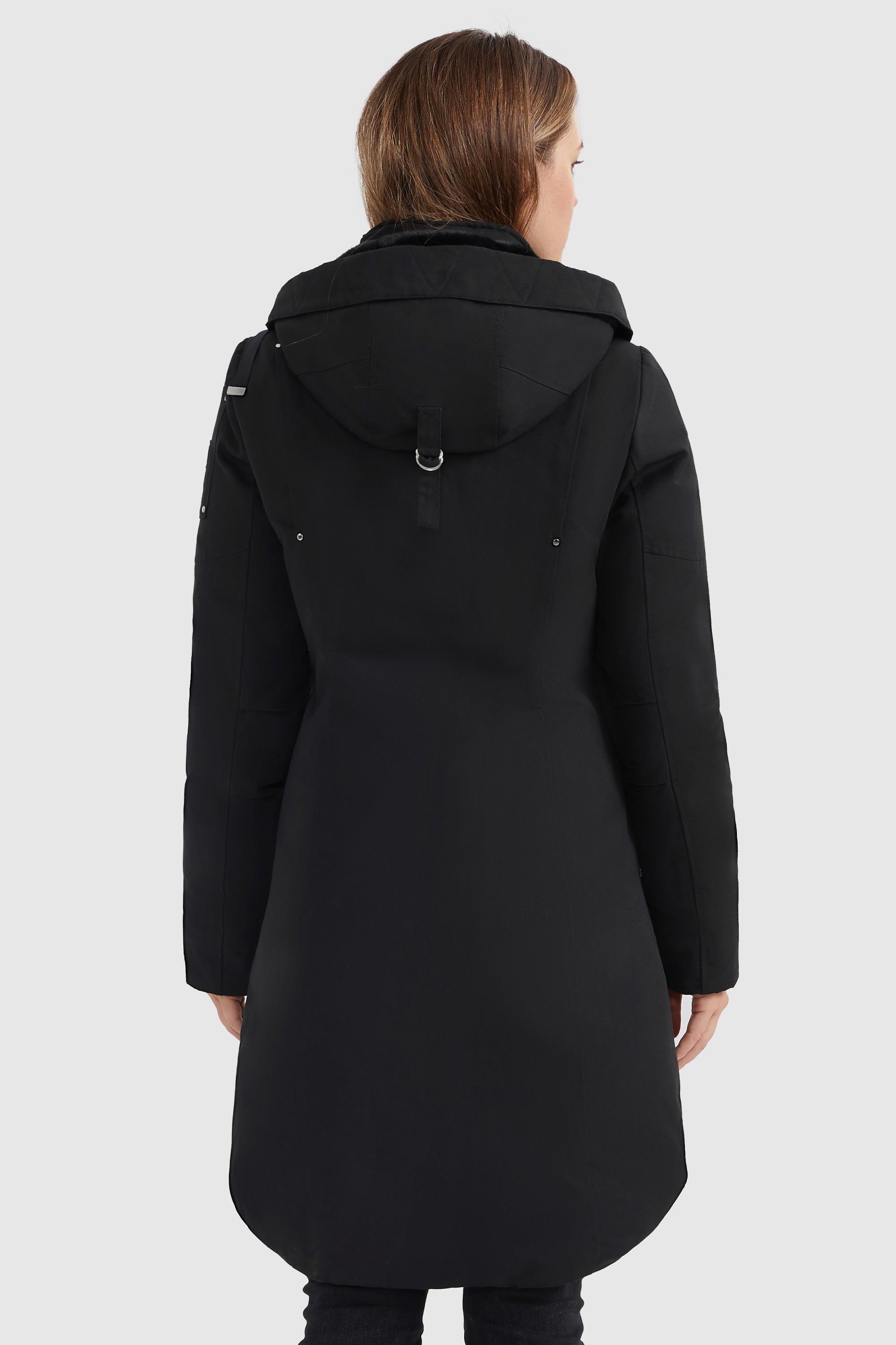 Mid-length Hooded Down Coat with Stand Collar