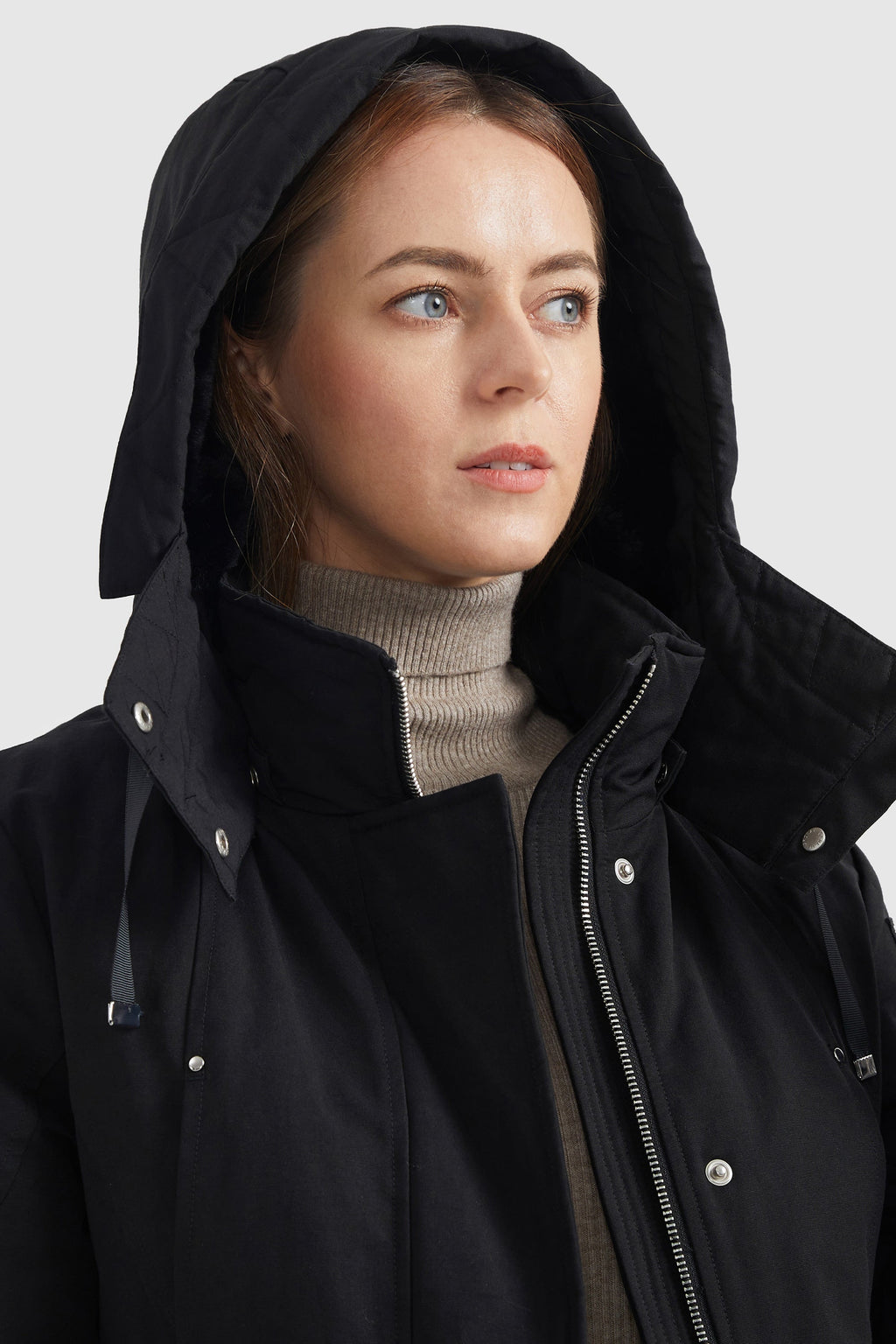 Mid-length Hooded Down Coat with Stand Collar