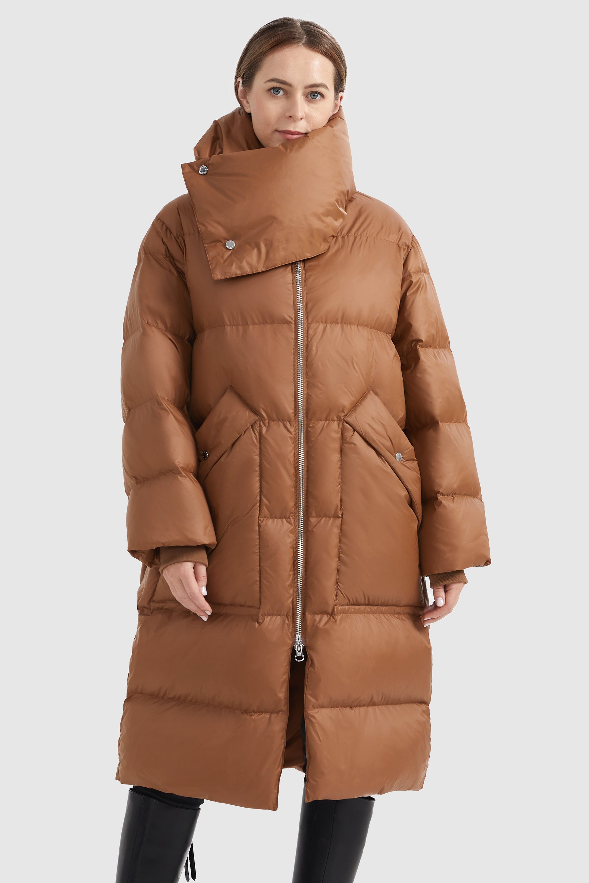 Puffer Long Stylish Winter Down Jacket with Warm Thickened Collar