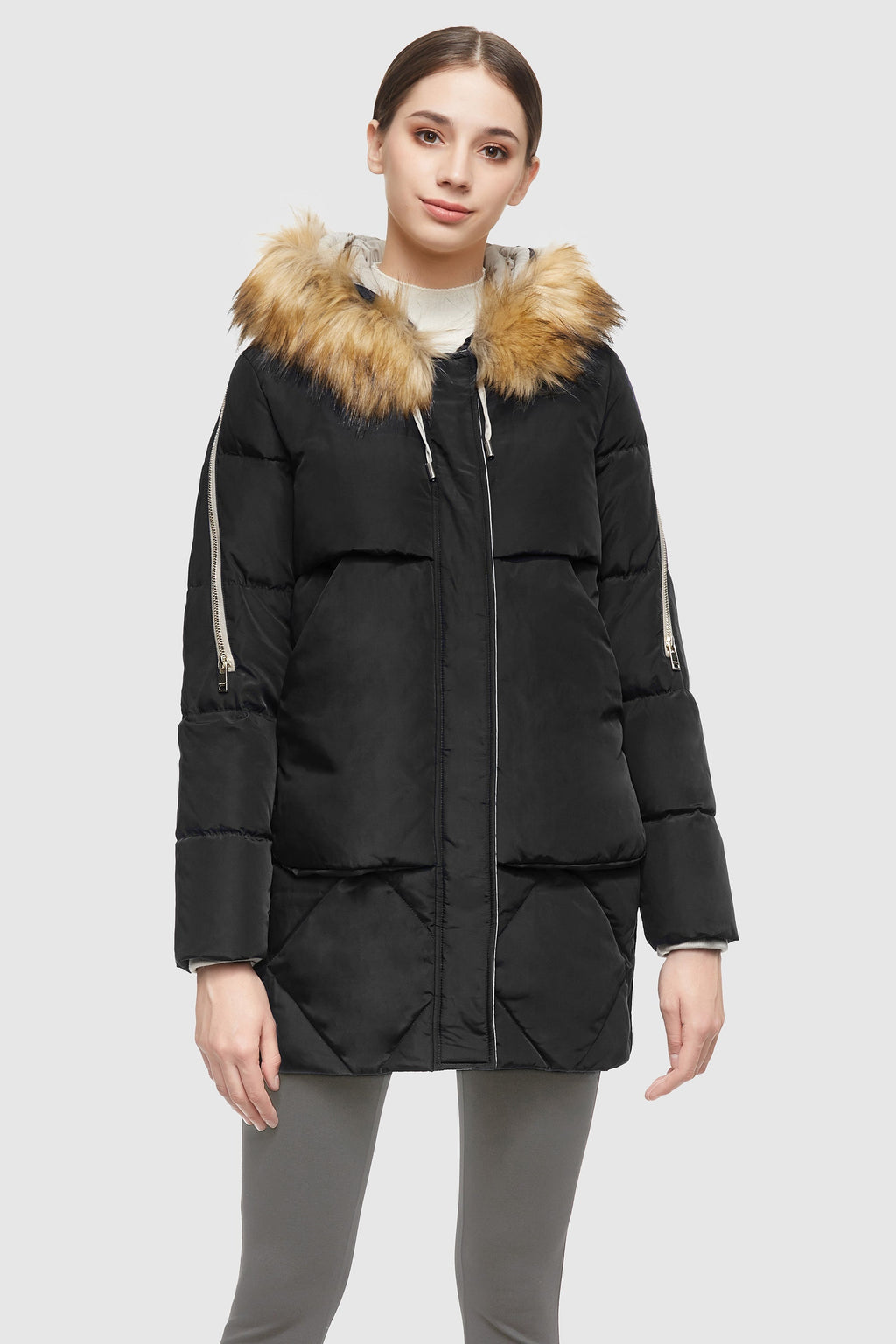 Removable Fur Large Pockets Down Jacket