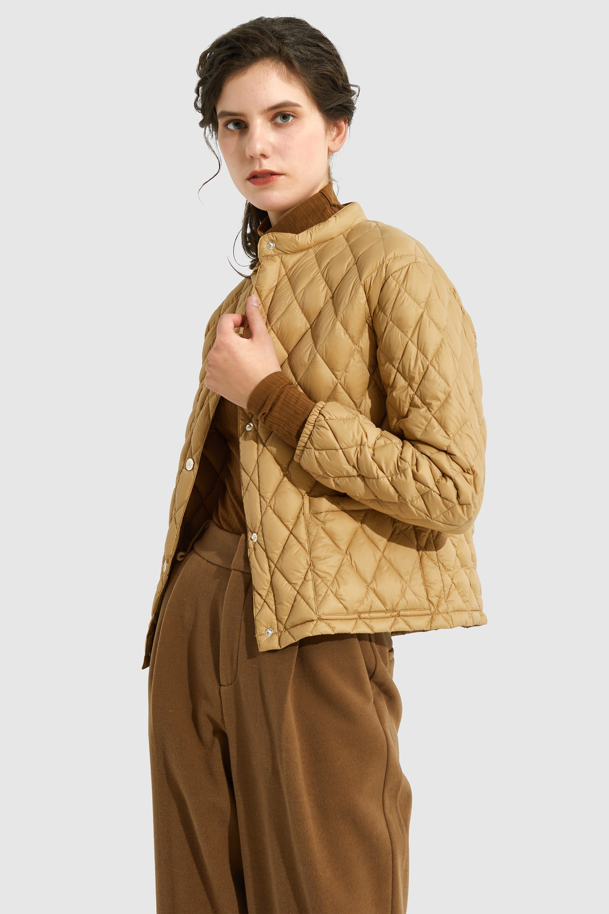 Short Diamond Quilted Down Coat