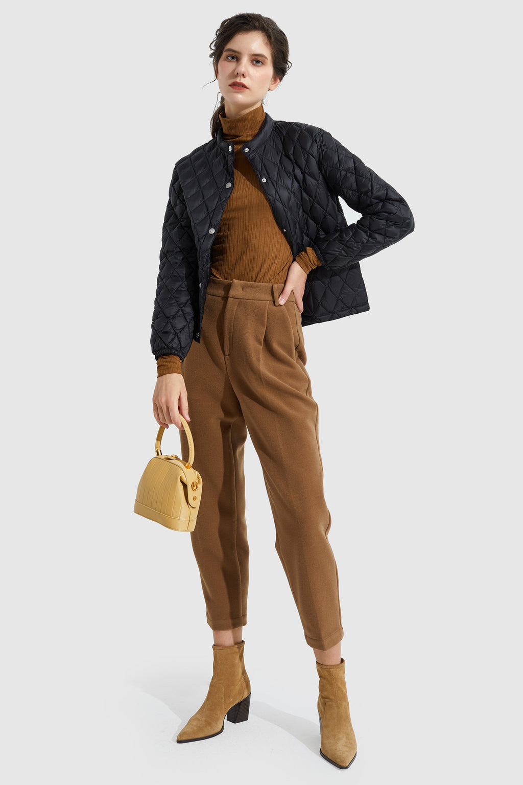 Short Diamond Quilted Down Coat