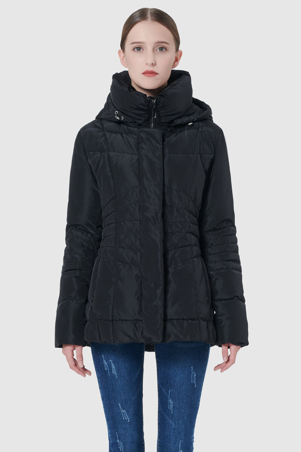 Short Down Coat with Removable Hood