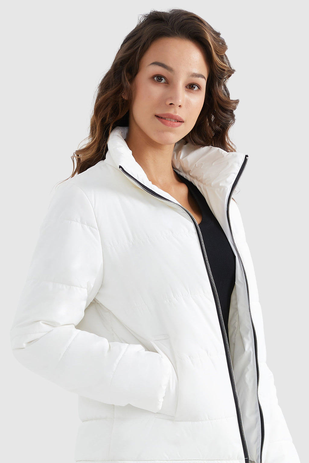 Solid Zip Up Lightweight Puffer Coat