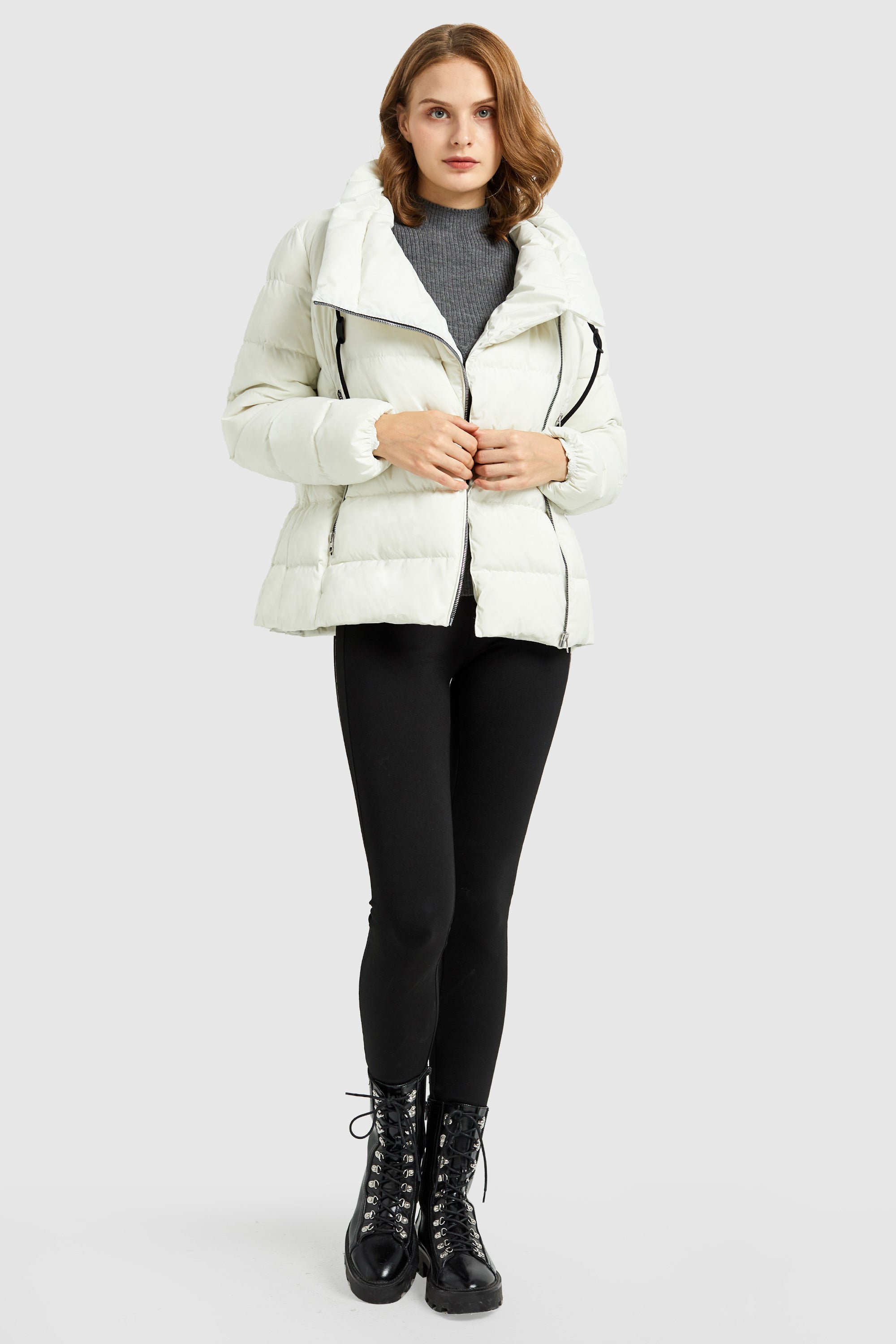 Stand Collar Oblique Placket Puffer Coat