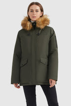 Thickened Parka Down Coat with Faux Fur Trim Hood