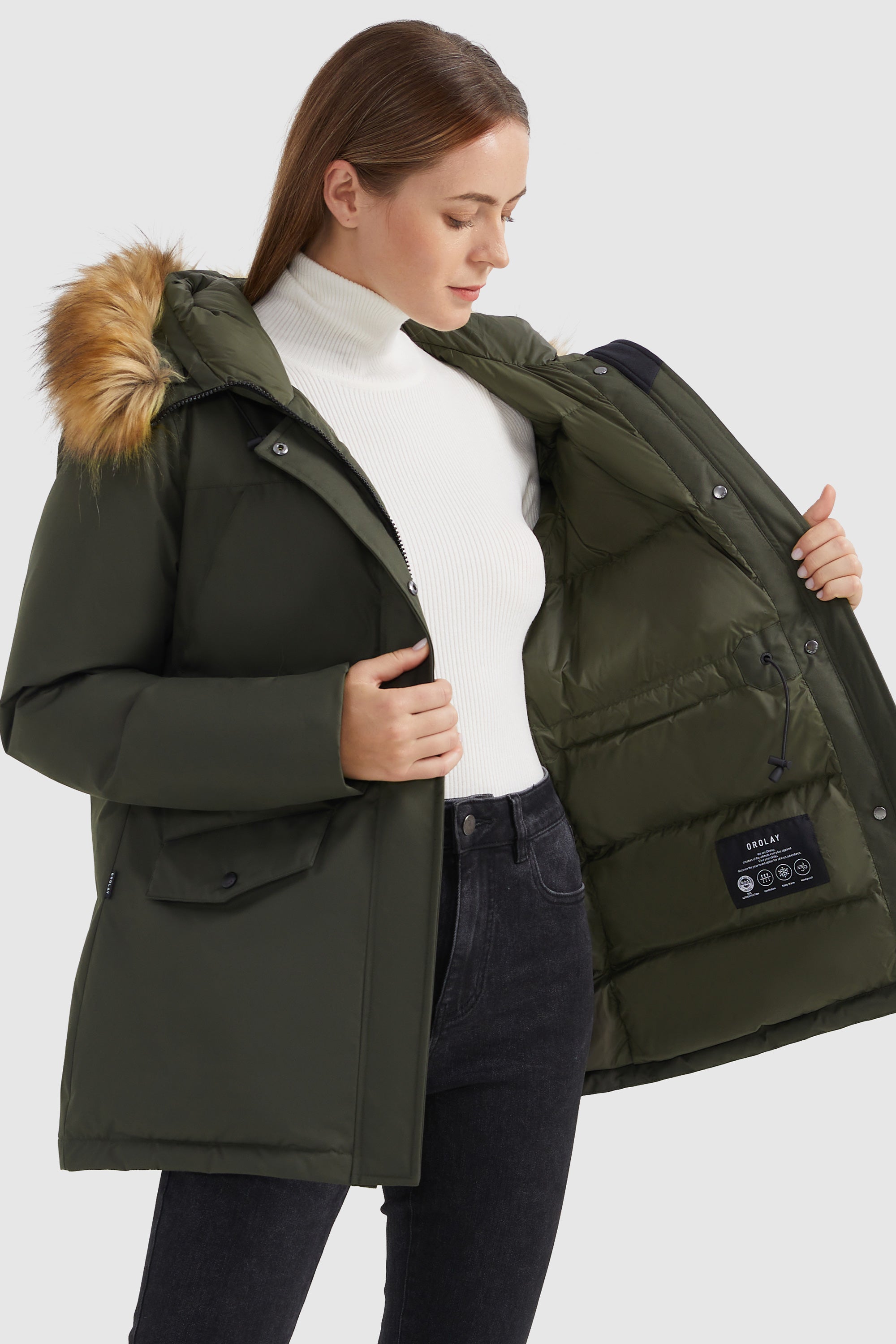Thickened Parka Down Coat with Faux Fur Trim Hood