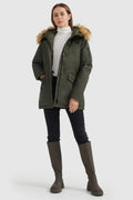 Thickened Parka Down Coat with Faux Fur Trim Hood