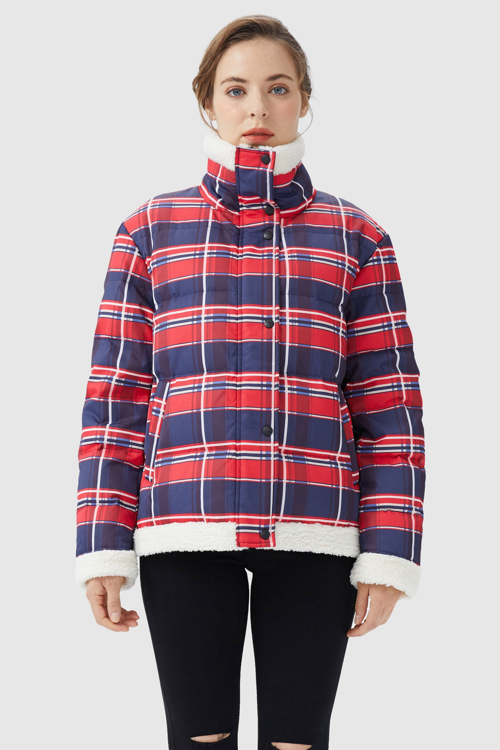 Thickened Plaid Print Down Jacket