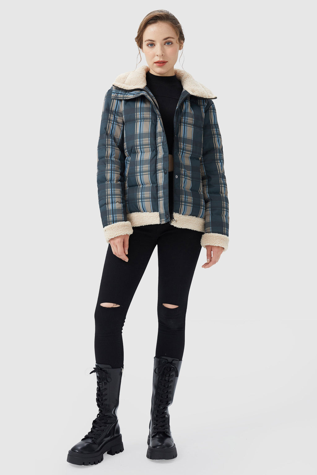 Thickened Plaid Print Down Jacket