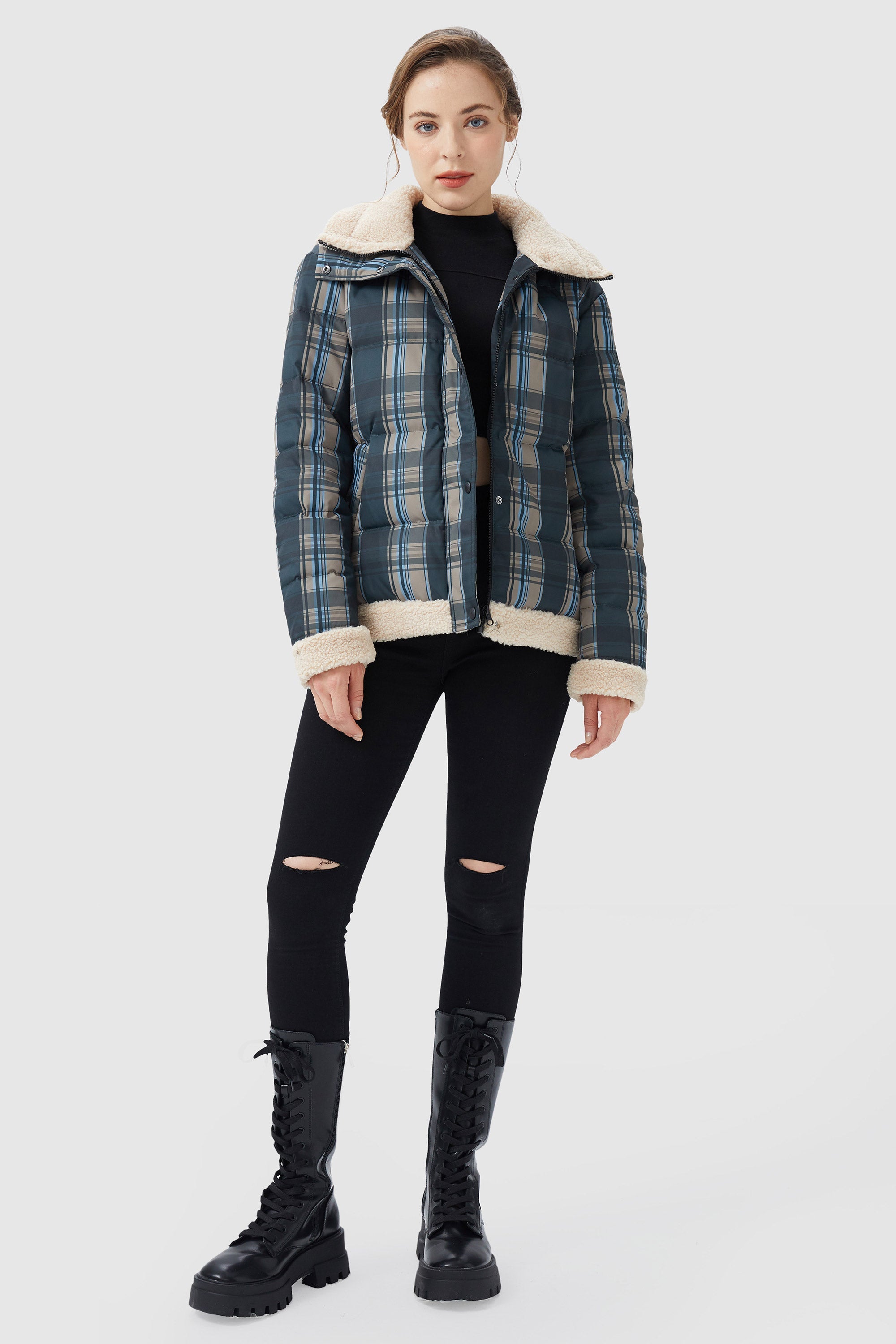 Thickened Plaid Print Down Jacket
