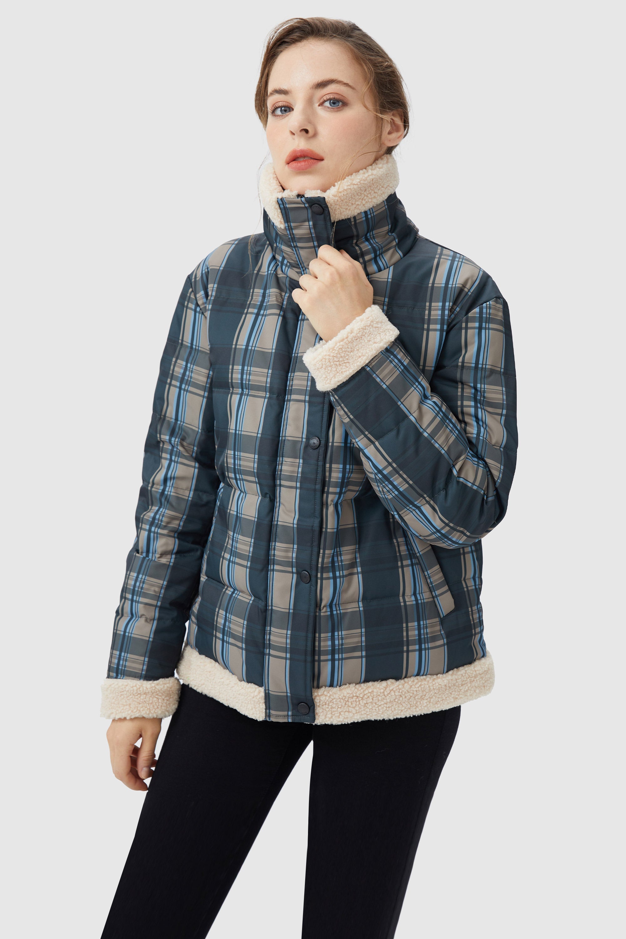 Thickened Plaid Print Down Jacket