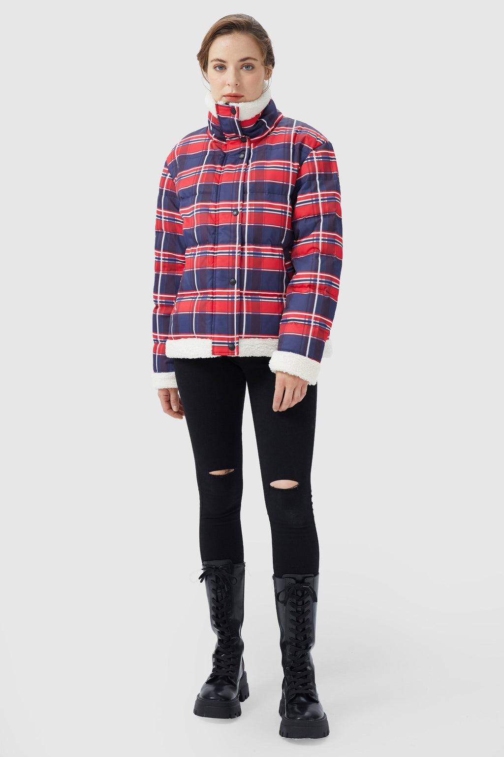 Thickened Plaid Print Down Jacket