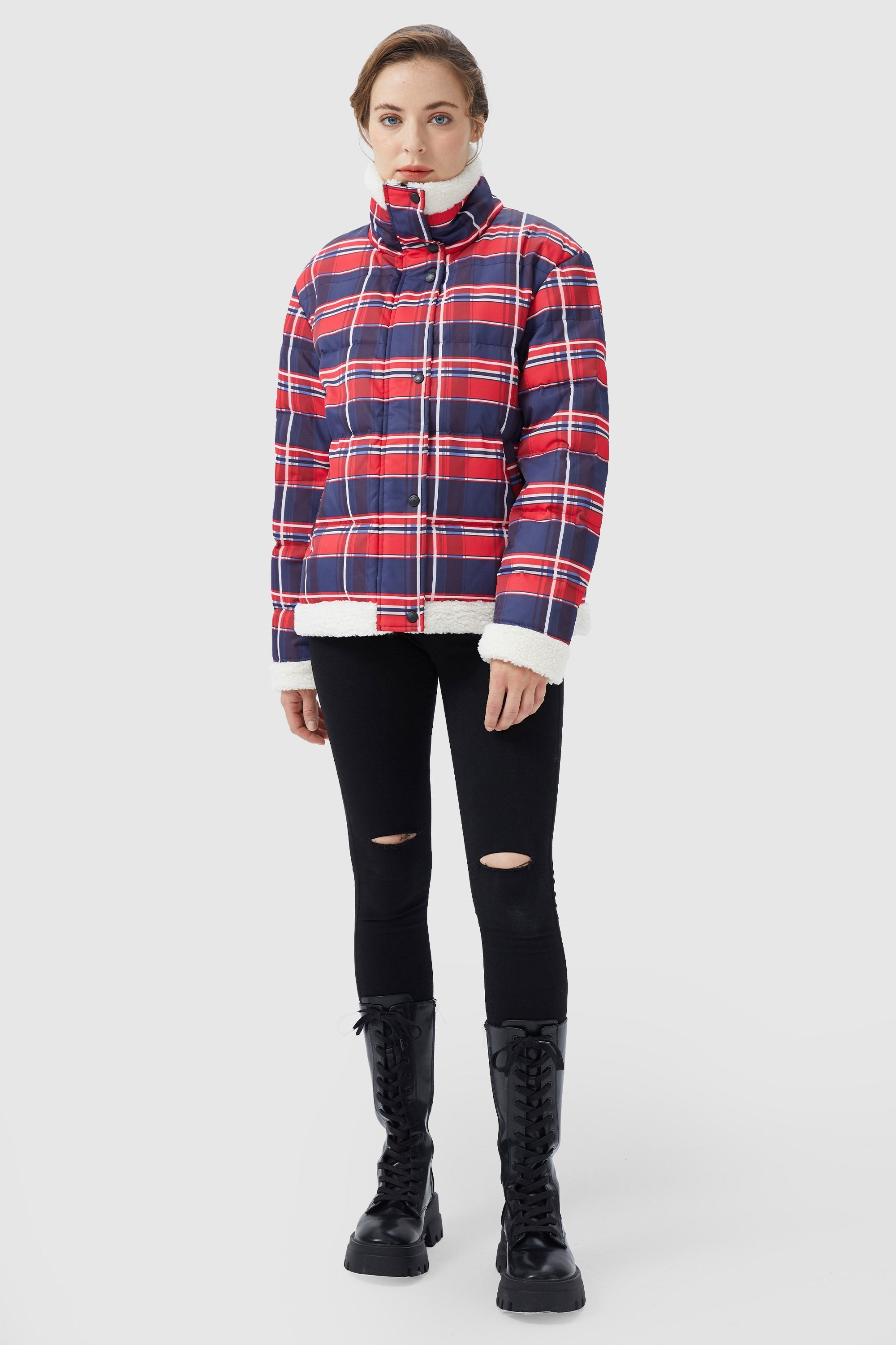 Thickened Plaid Print Down Jacket