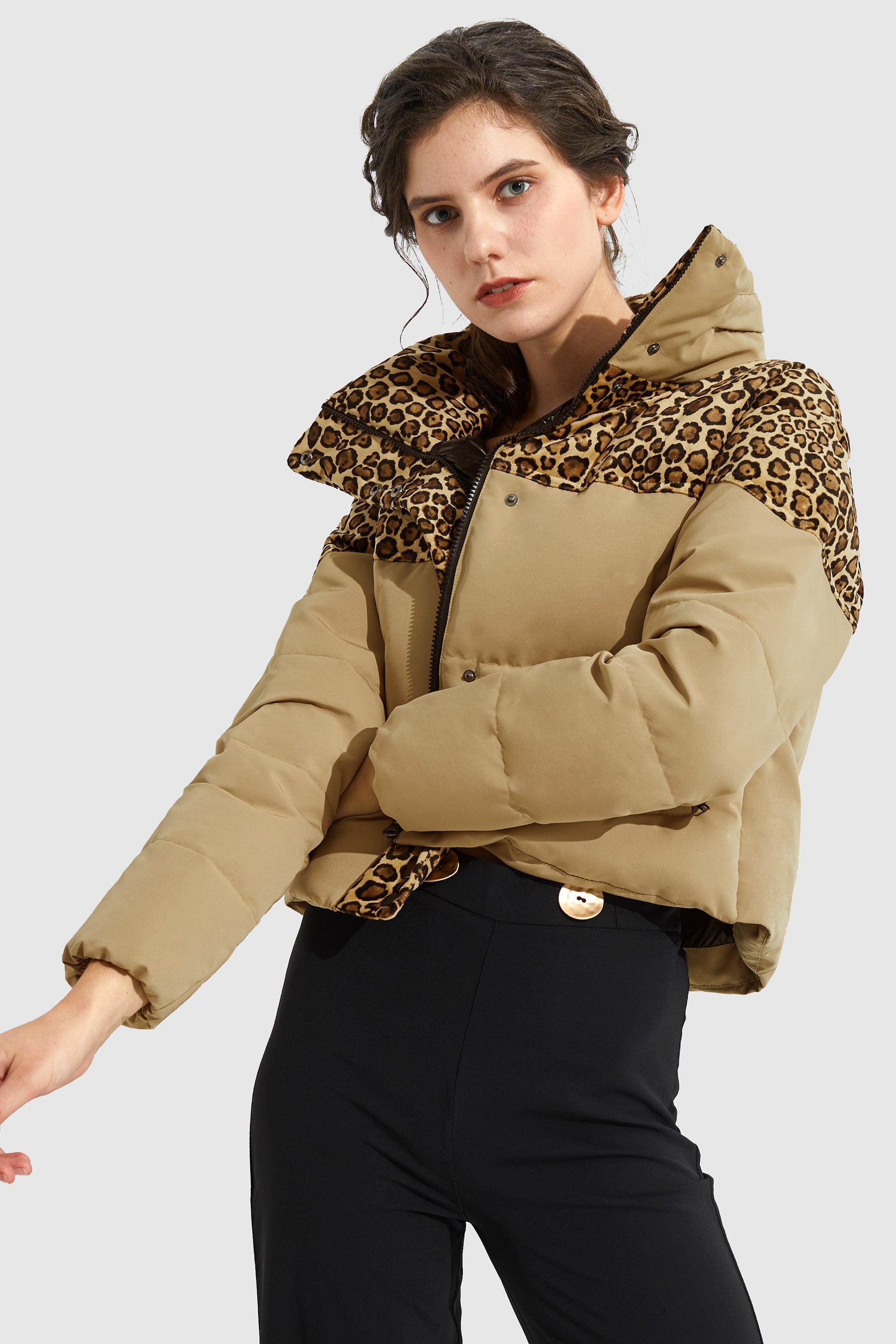 Ultra Short Leopard-Print Down Jacket