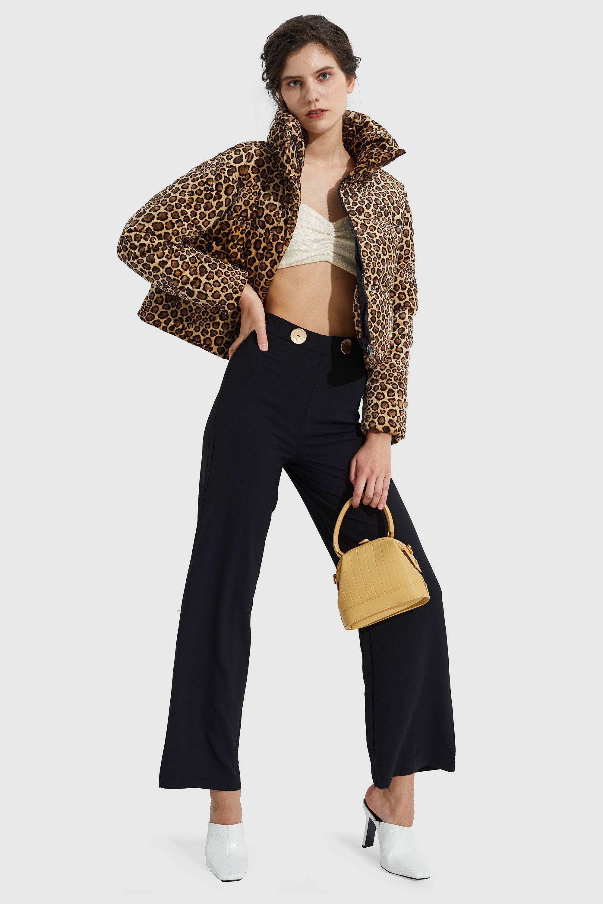 Ultra Short Leopard-Print Down Jacket