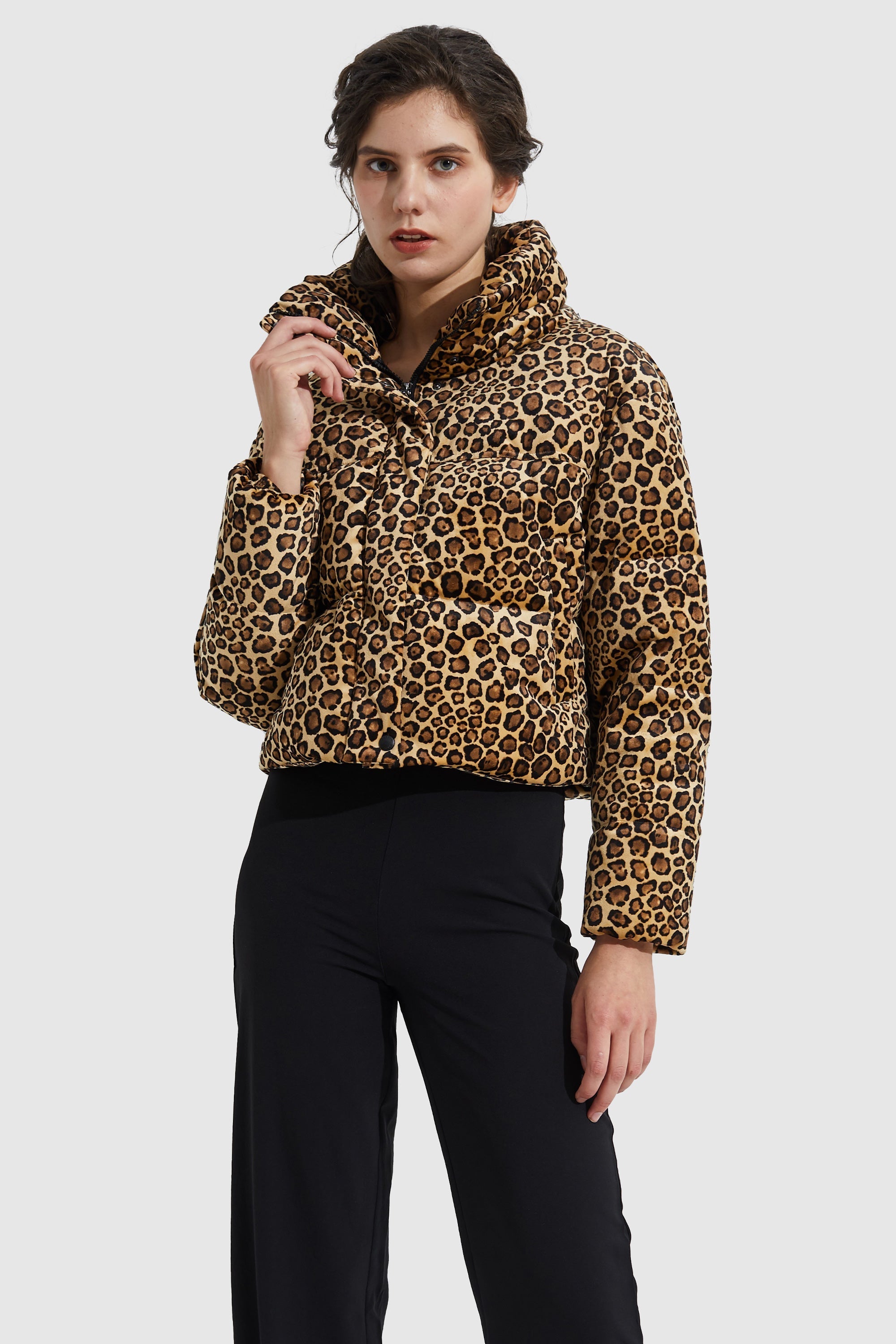 Ultra Short Leopard-Print Down Jacket