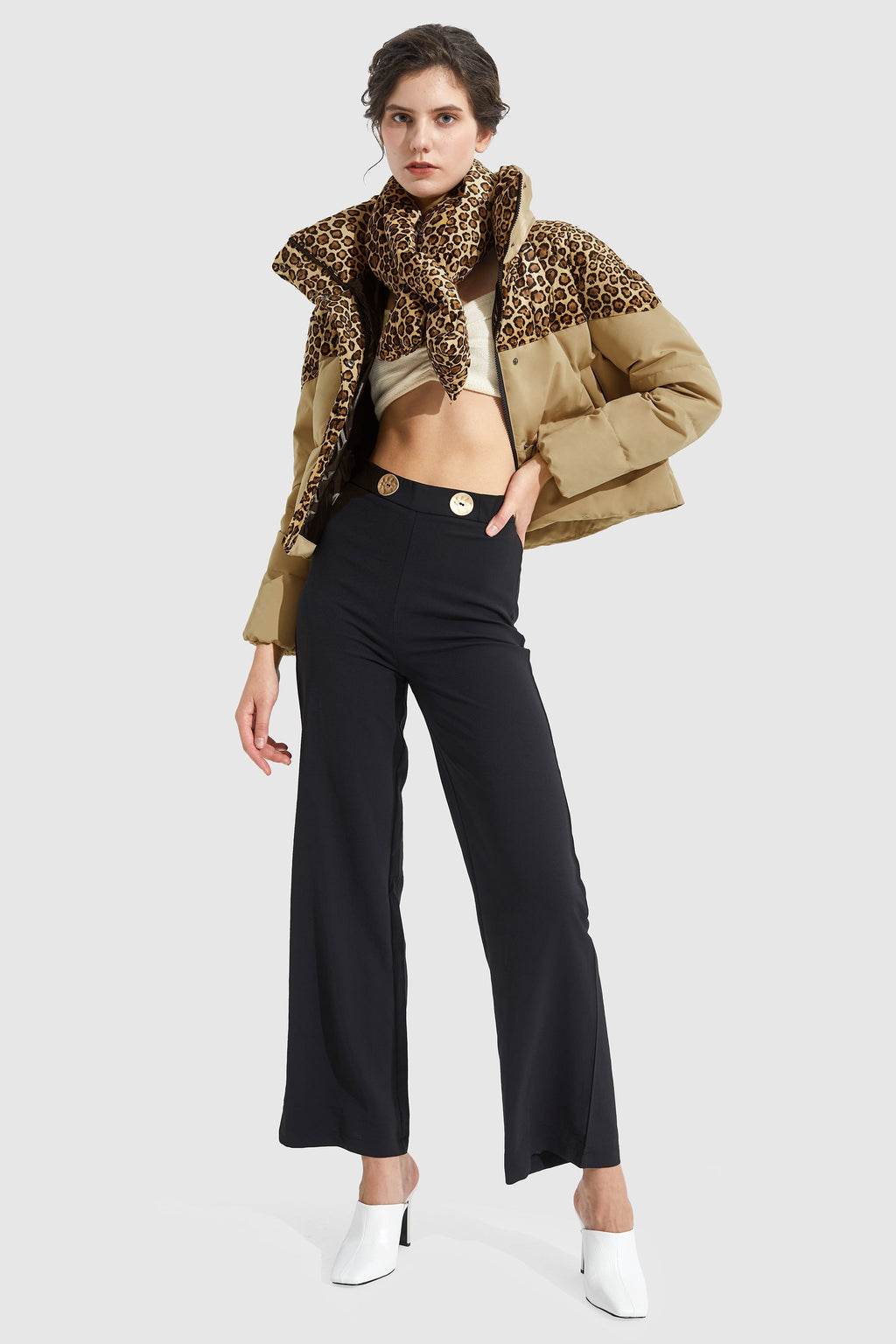Ultra Short Leopard-Print Down Jacket