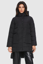Unique Cut Hooded Down Puffer Coat