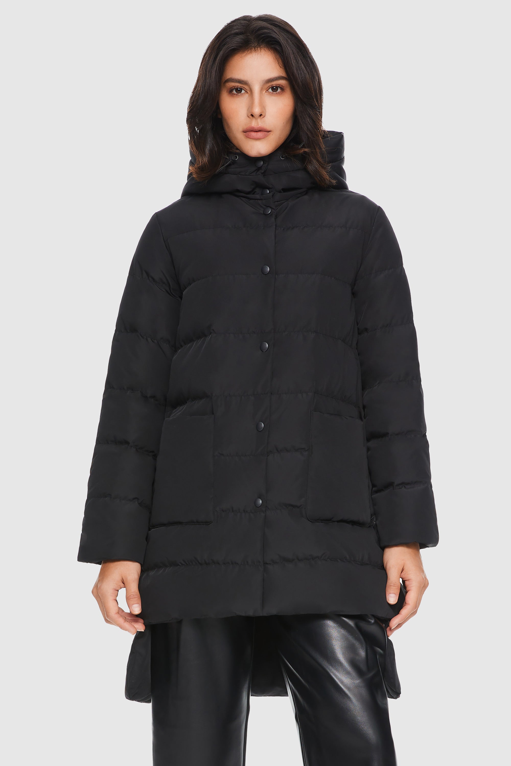 Unique Cut Hooded Down Puffer Coat