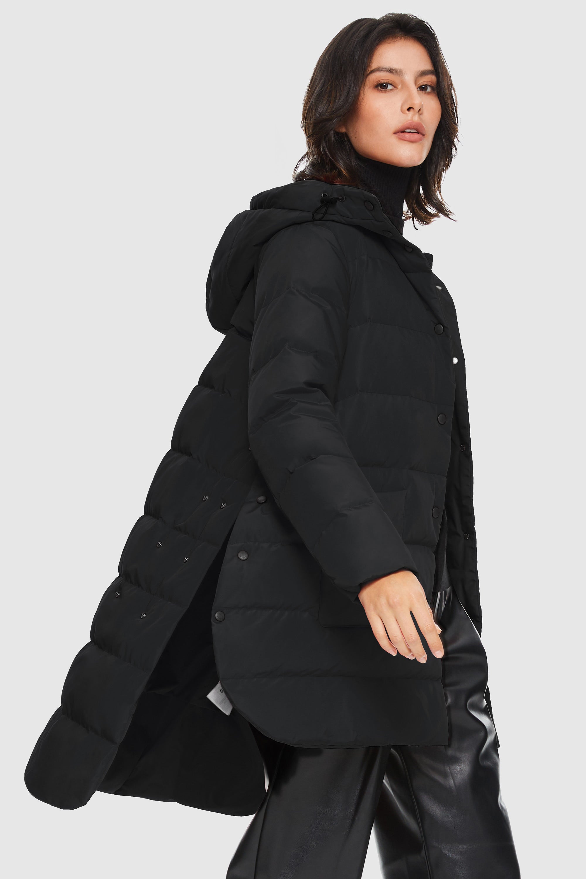 Unique Cut Hooded Down Puffer Coat