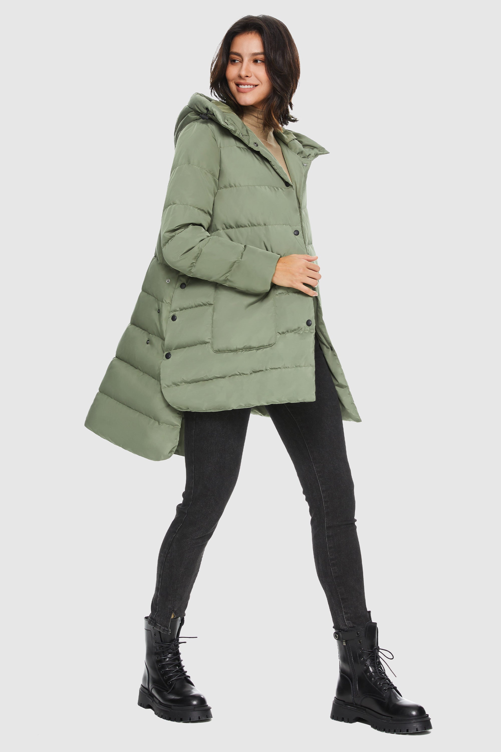 Unique Cut Hooded Down Puffer Coat