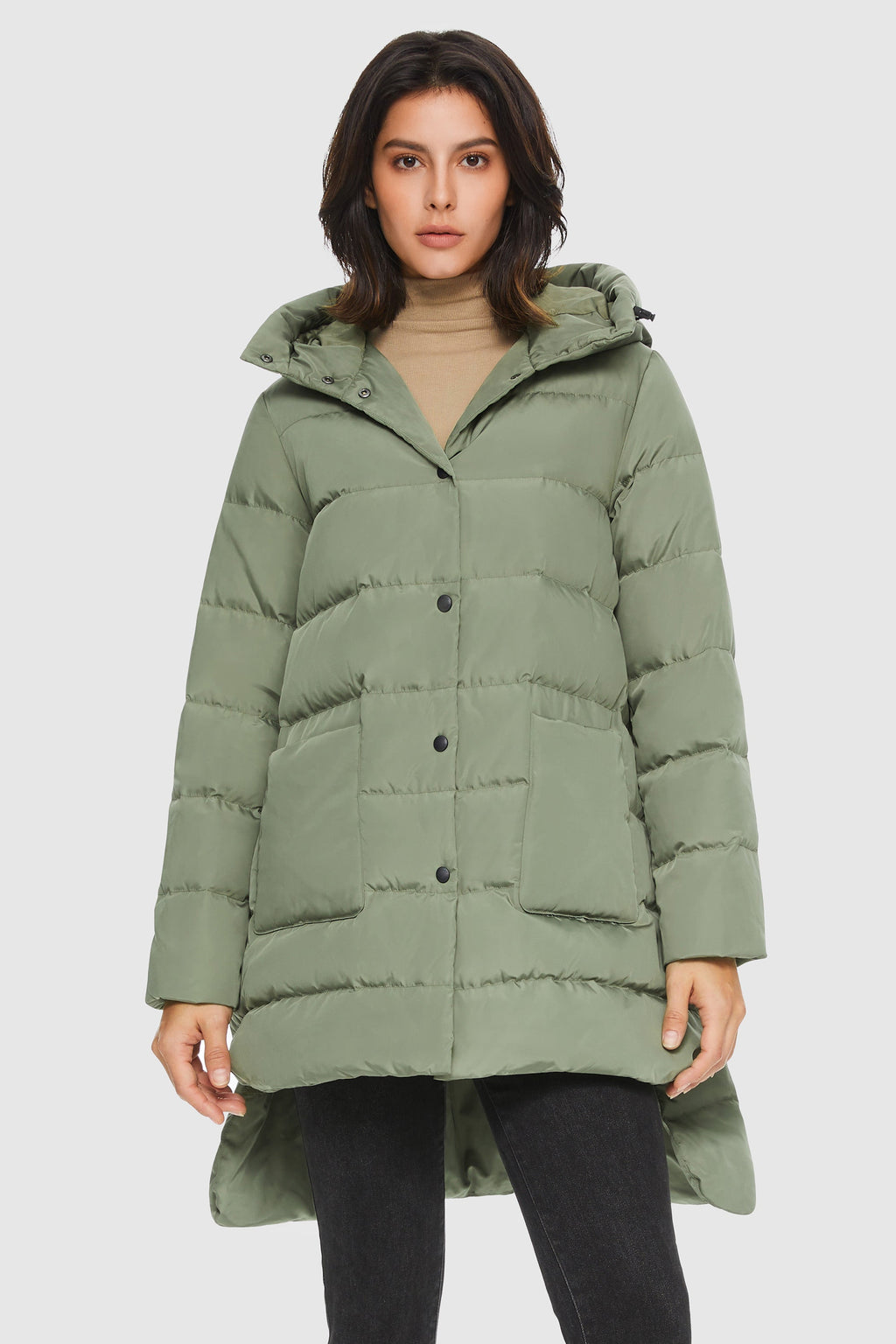 Unique Cut Hooded Down Puffer Coat