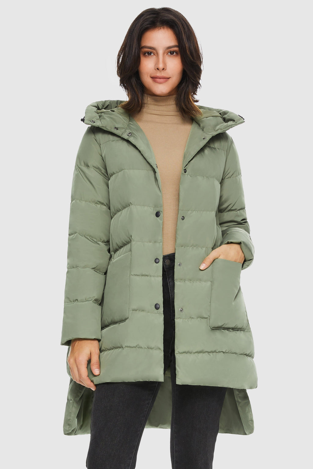 Unique Cut Hooded Down Puffer Coat