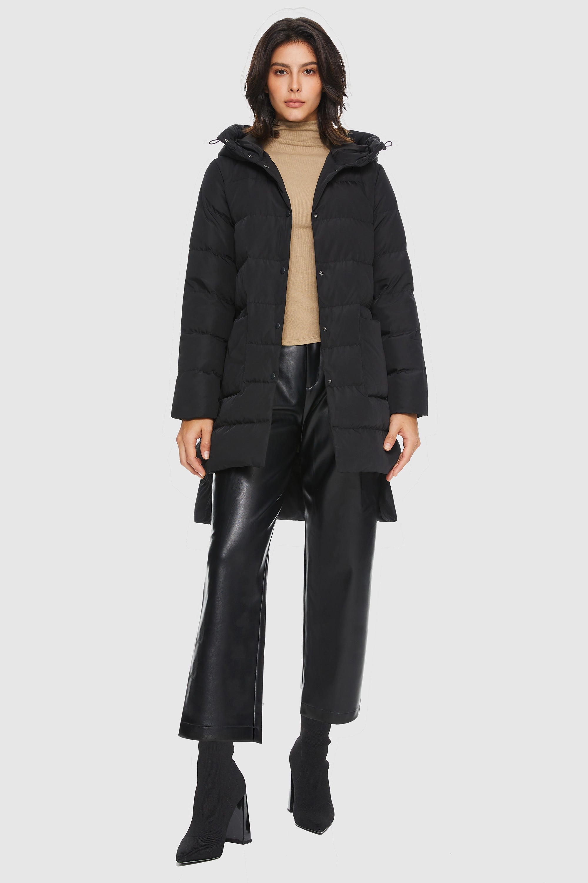 Unique Cut Hooded Down Puffer Coat